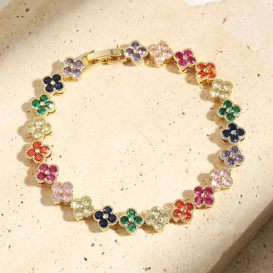 1Pc Rainbow Colorful Clover Zircon Bracelet Fashion Charm Gorgeous Charm Exquisite Cute Sweet Shining Crystal Jewelry Gift